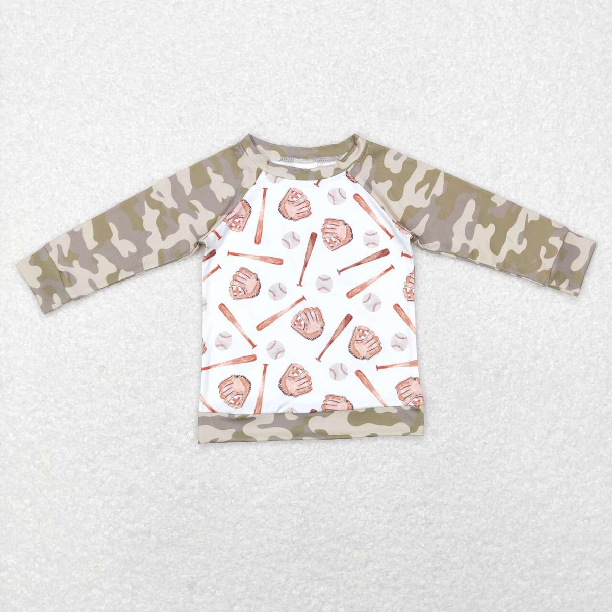 BT0469 Play baseball green camo long sleeve boys pullover