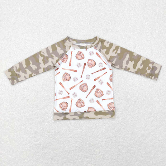 BT0469 Play baseball green camo long sleeve boys pullover