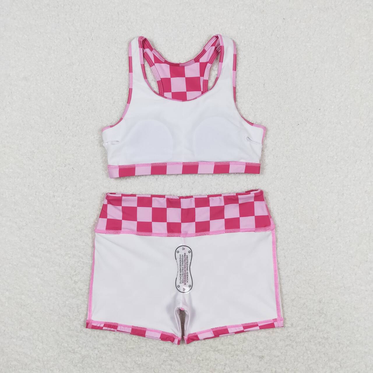 GSSO0905 hot pink checkered racer crop tanks shorts girls set