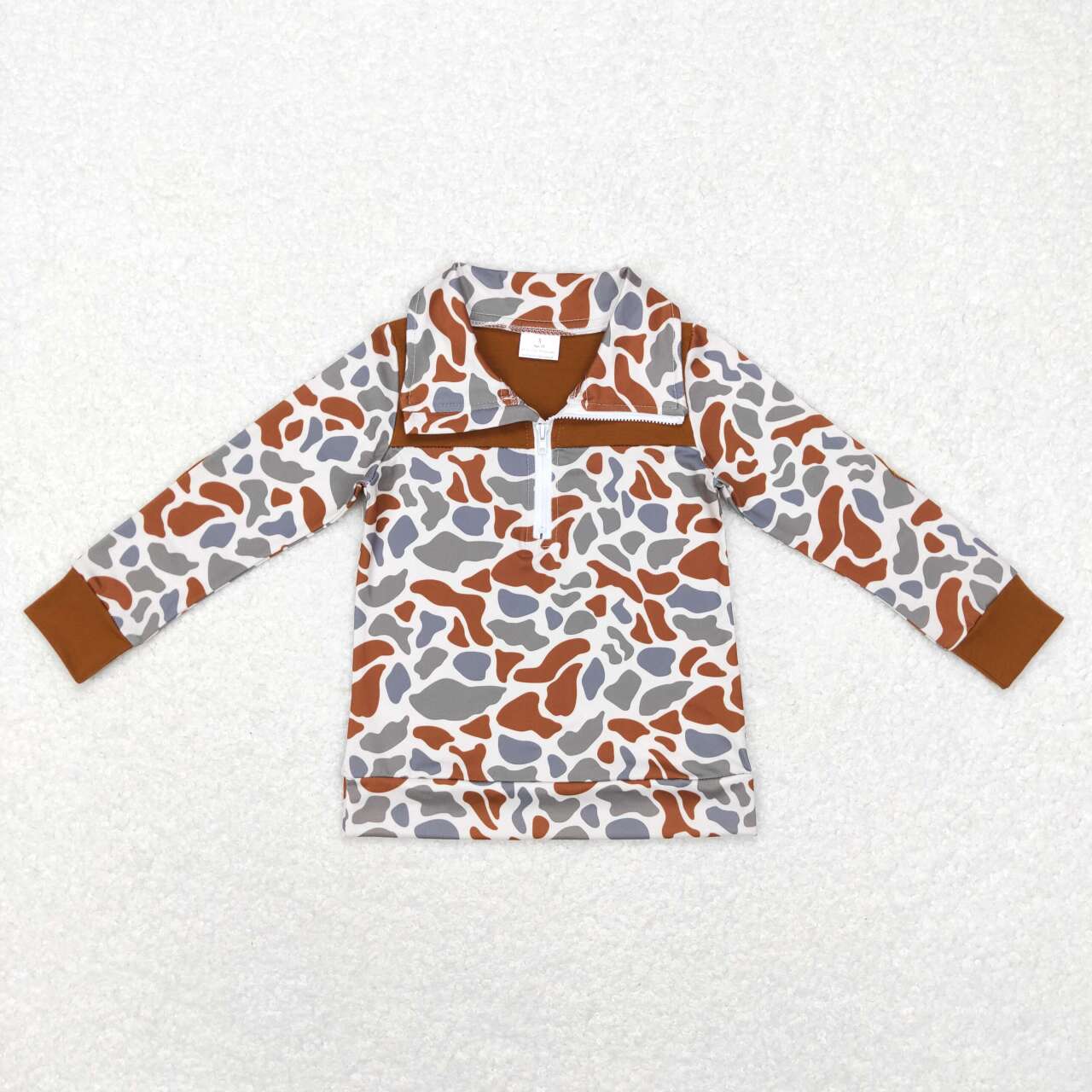 BT0468 Camo brown long sleeve boys zipper pullover