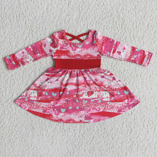Pink Love Heart Long Sleeve Girls Dress 6 A2-5