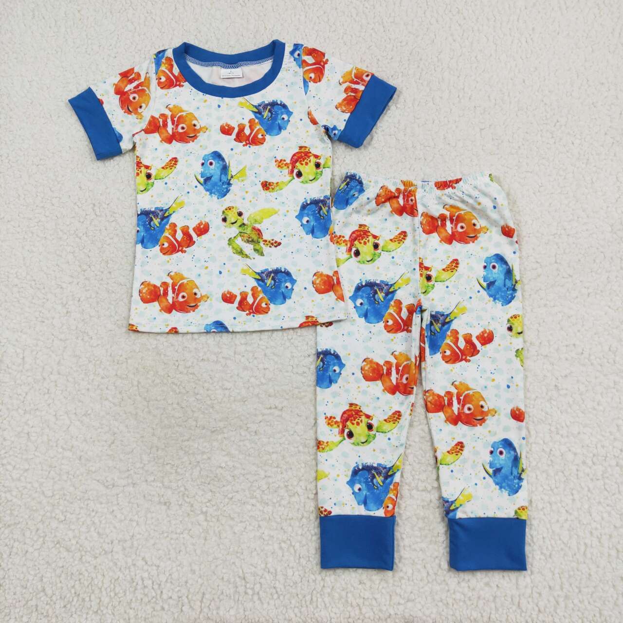 BSPO0419 cartoon fish tortoise blue short sleeve pants boys pajamas