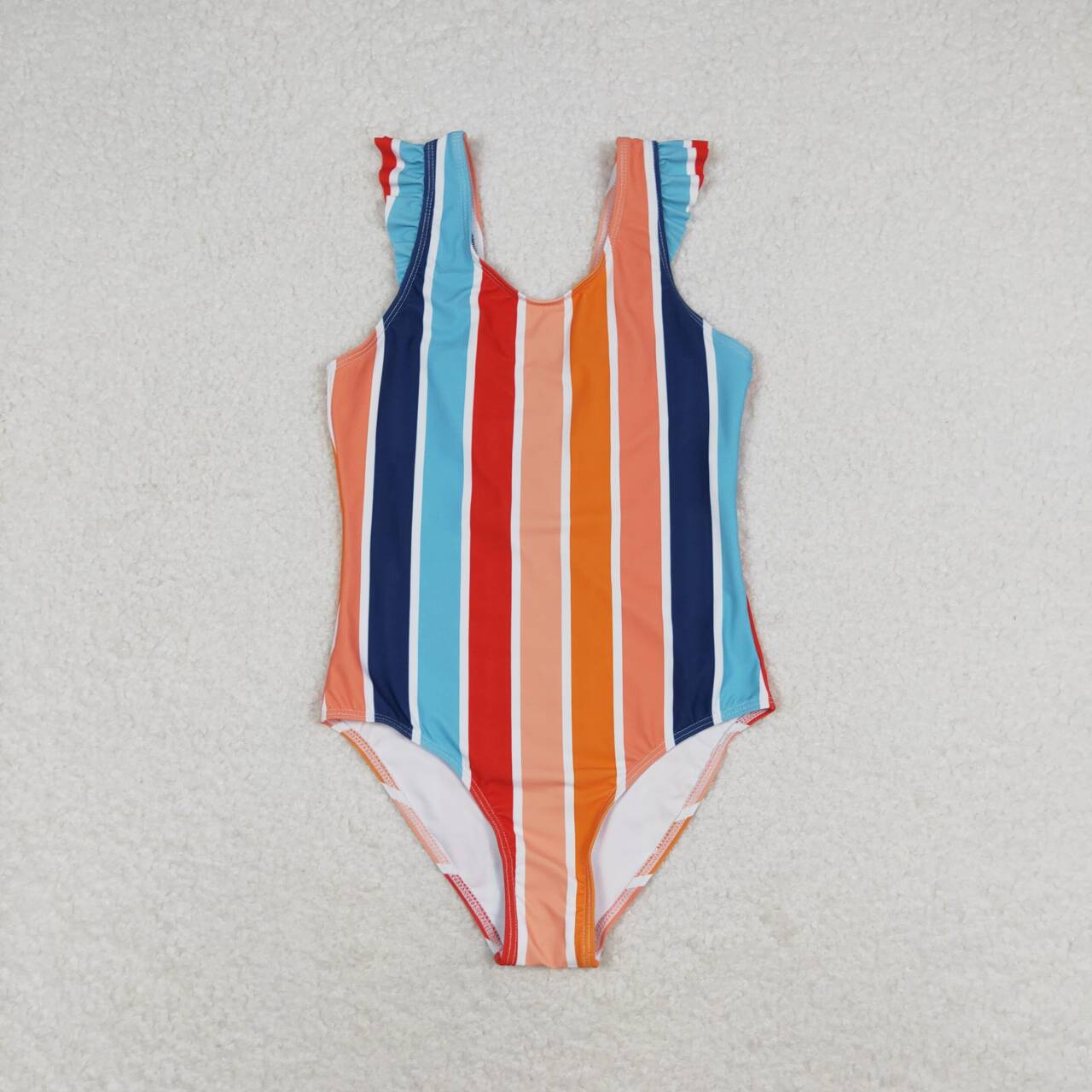 S0341 rainbow multi color striped  sleeveless girls swimsuits