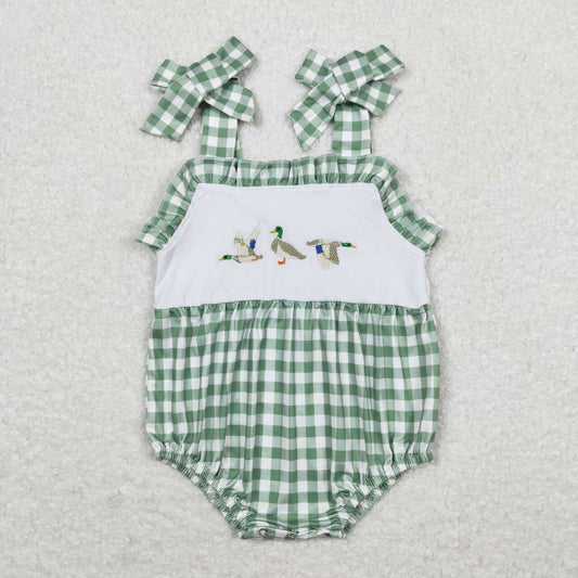 USA SHOP SR1065 embroidery Mallard green checkered girls romper