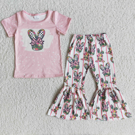 E10-16 Easter Rabbits Short Sleeve Girls Set