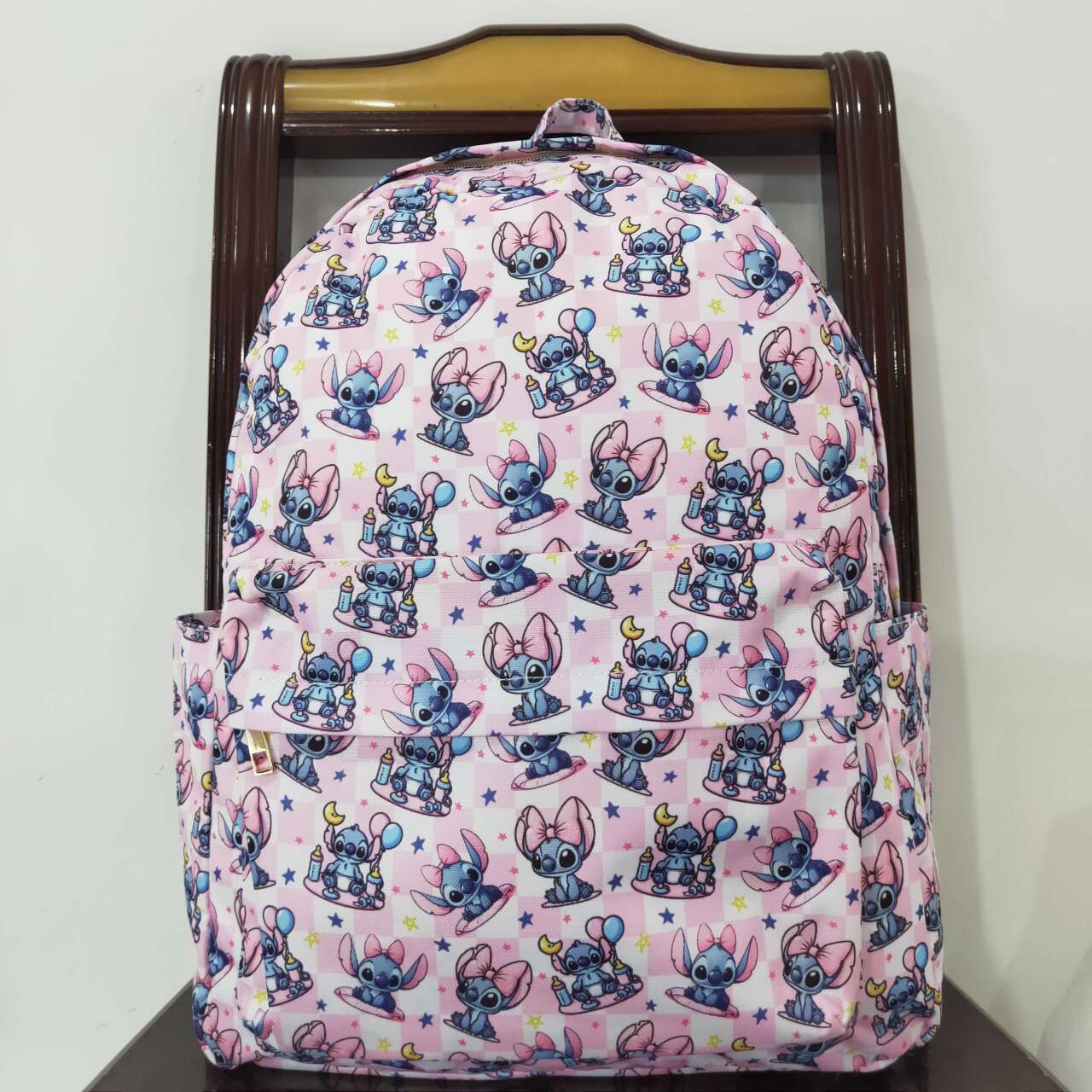 BA0182 cartoon dog animals pink checkered kids bag