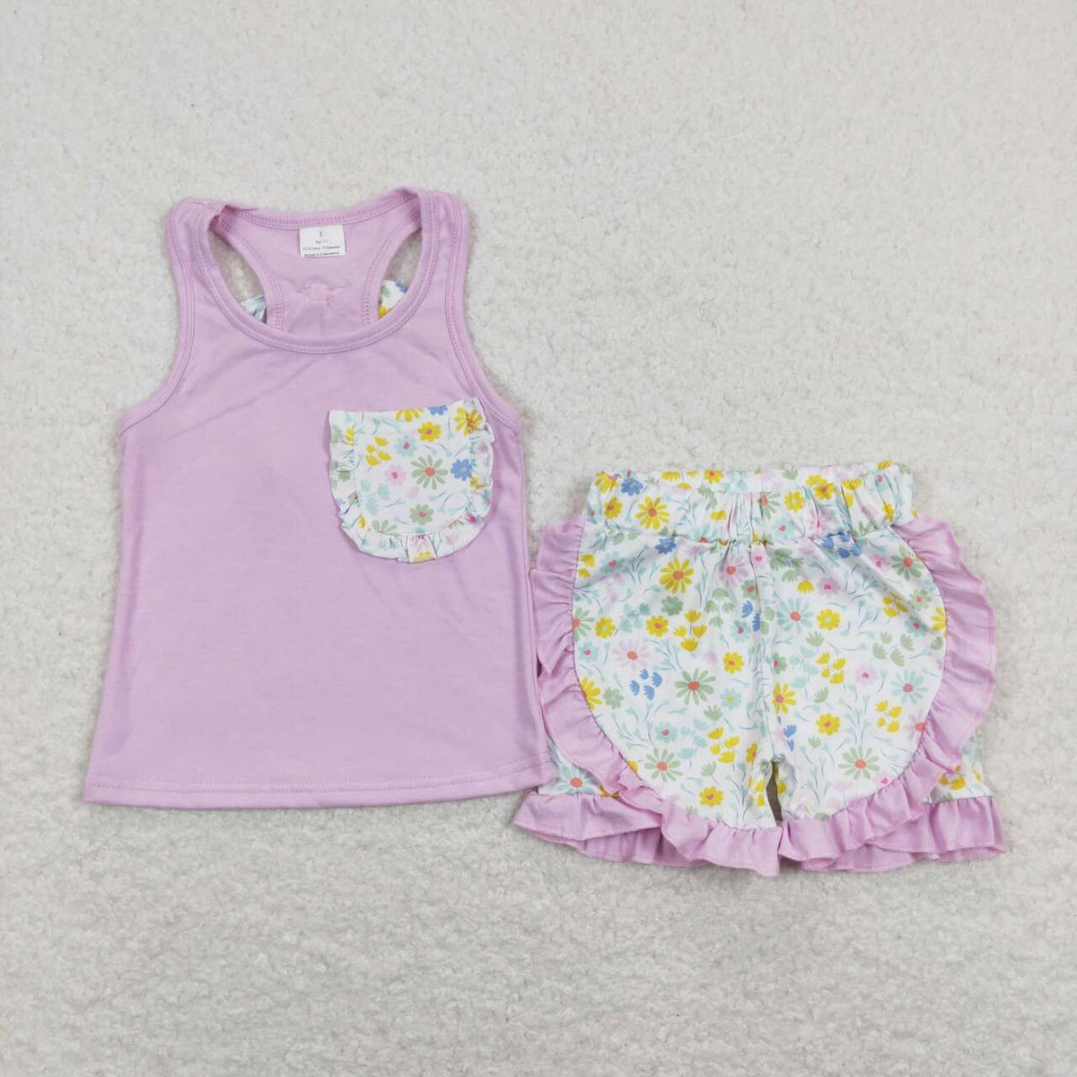GSSO0511 Hot Pink Pocket Sleeveless Flowers Shorts Girls Summer Set