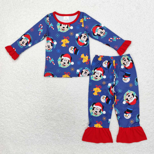 GLP1537 Christmas cartoon navy blue long sleeve pants girls pajamas