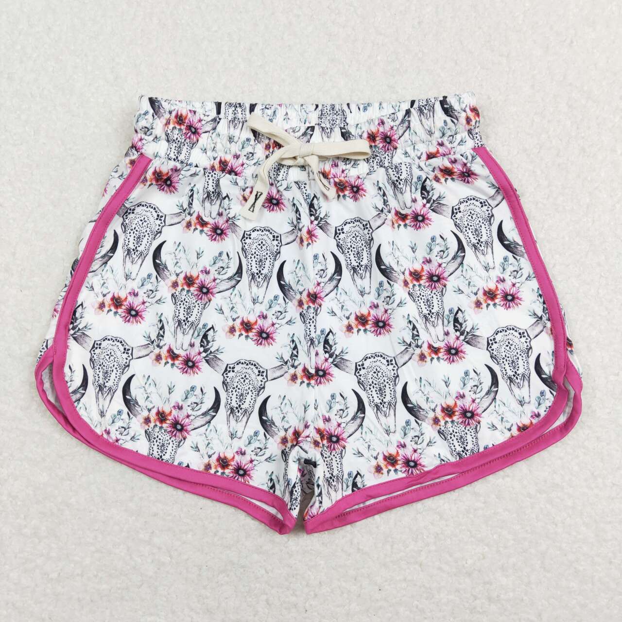 SS0127 Cow flowers pink adult shorts