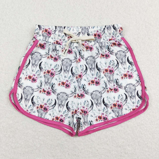 SS0127 Cow flowers pink adult shorts