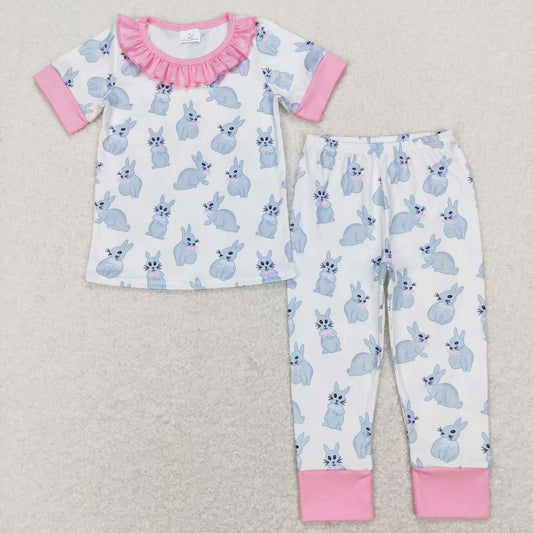 GSPO1095 Easter rabbit pink short sleeve pants girls pajamas