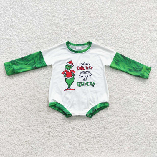 LR0409 Christmas Green Face Long Sleeves Kids Romper