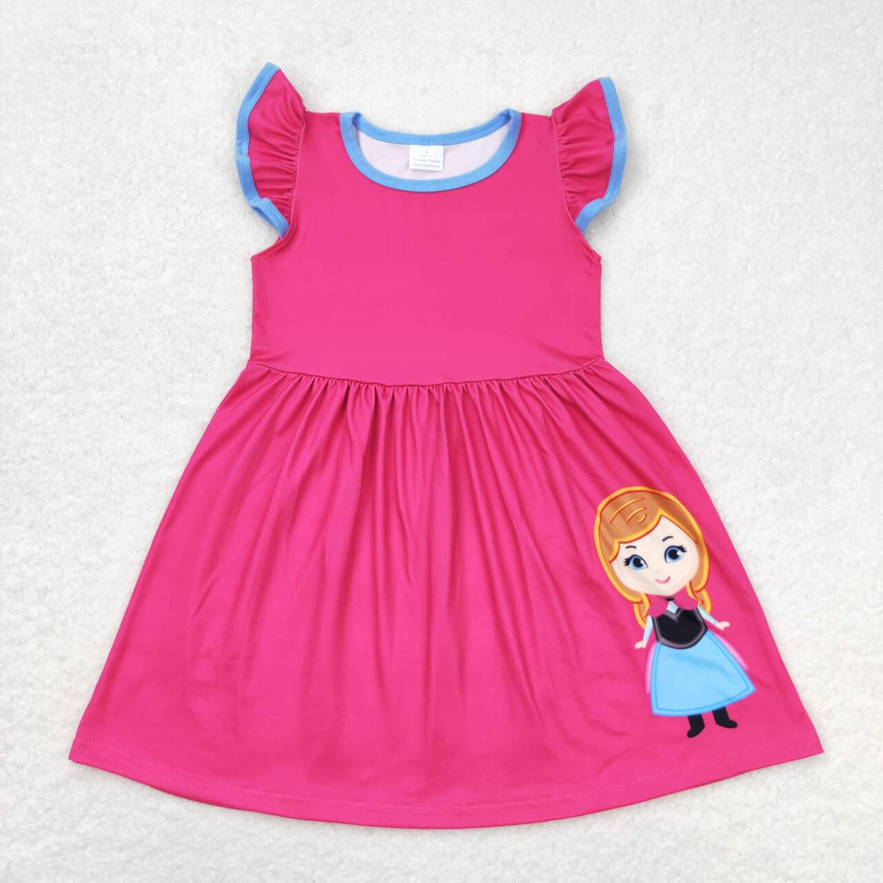 GSD1149 hot pink cartoon princess flutter sleeve girls dress