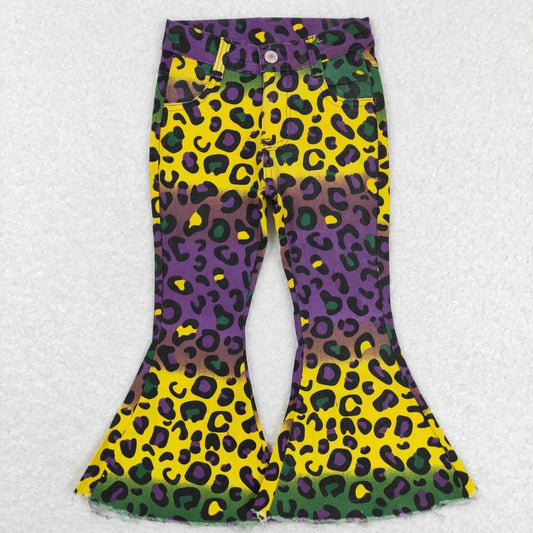 P0314 Mardi Gras leopard denim pants girls pants