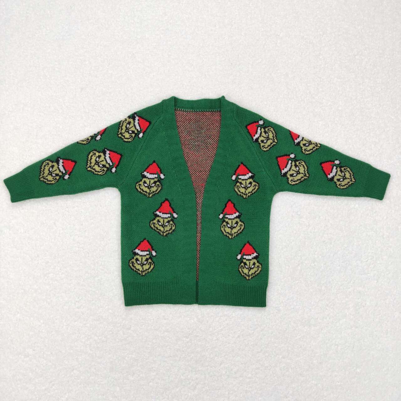 GT0371 Christmas green face green long sleeve kids sweater