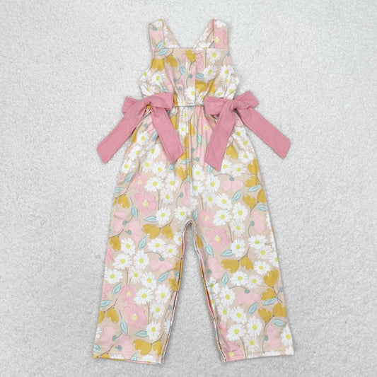 SR1674 cute colorful flowers yellow Summer girls bows jumpsuits