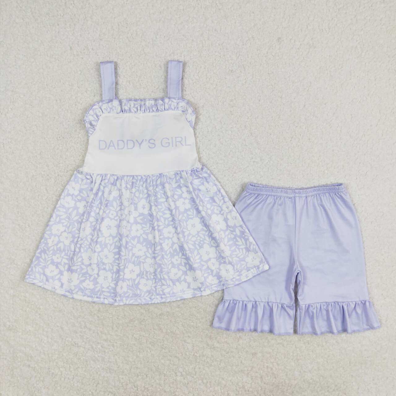 GSSO1069 daddy's girl blue flowers sleeveless blue shorts girls set