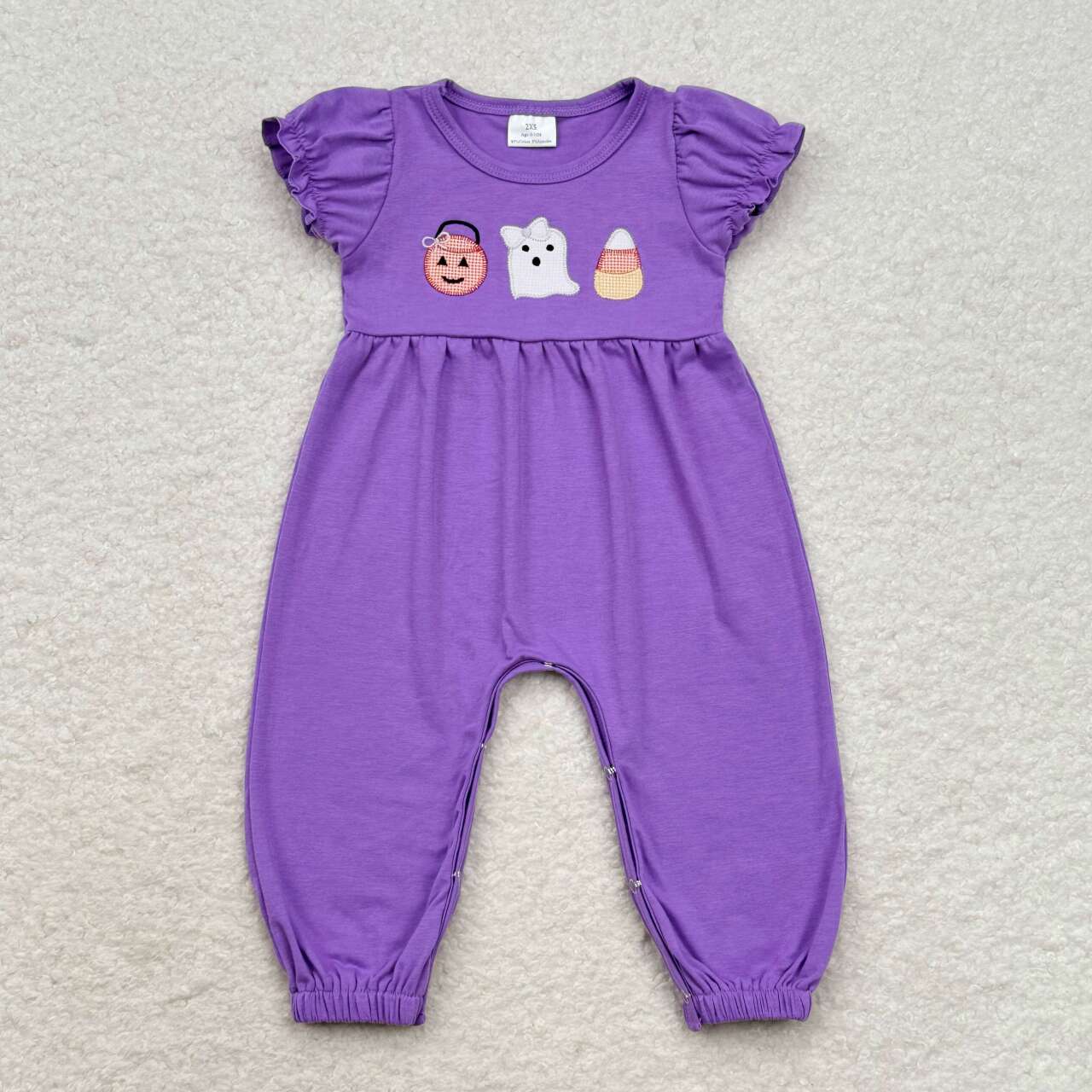 SR1927 Halloween pumpkin spooky purple short sleeve girls romper