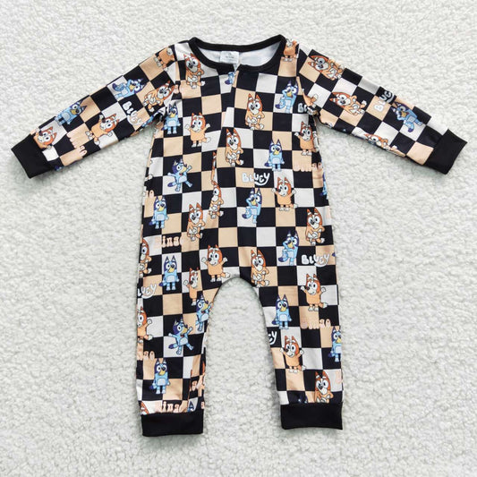 LR0359 Cartoon Dogs Black Cell Long Sleeves Boys Romper