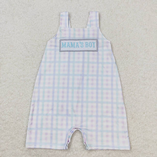 SR1092 embroidery Mama's boy checkered sleeveless boys romper