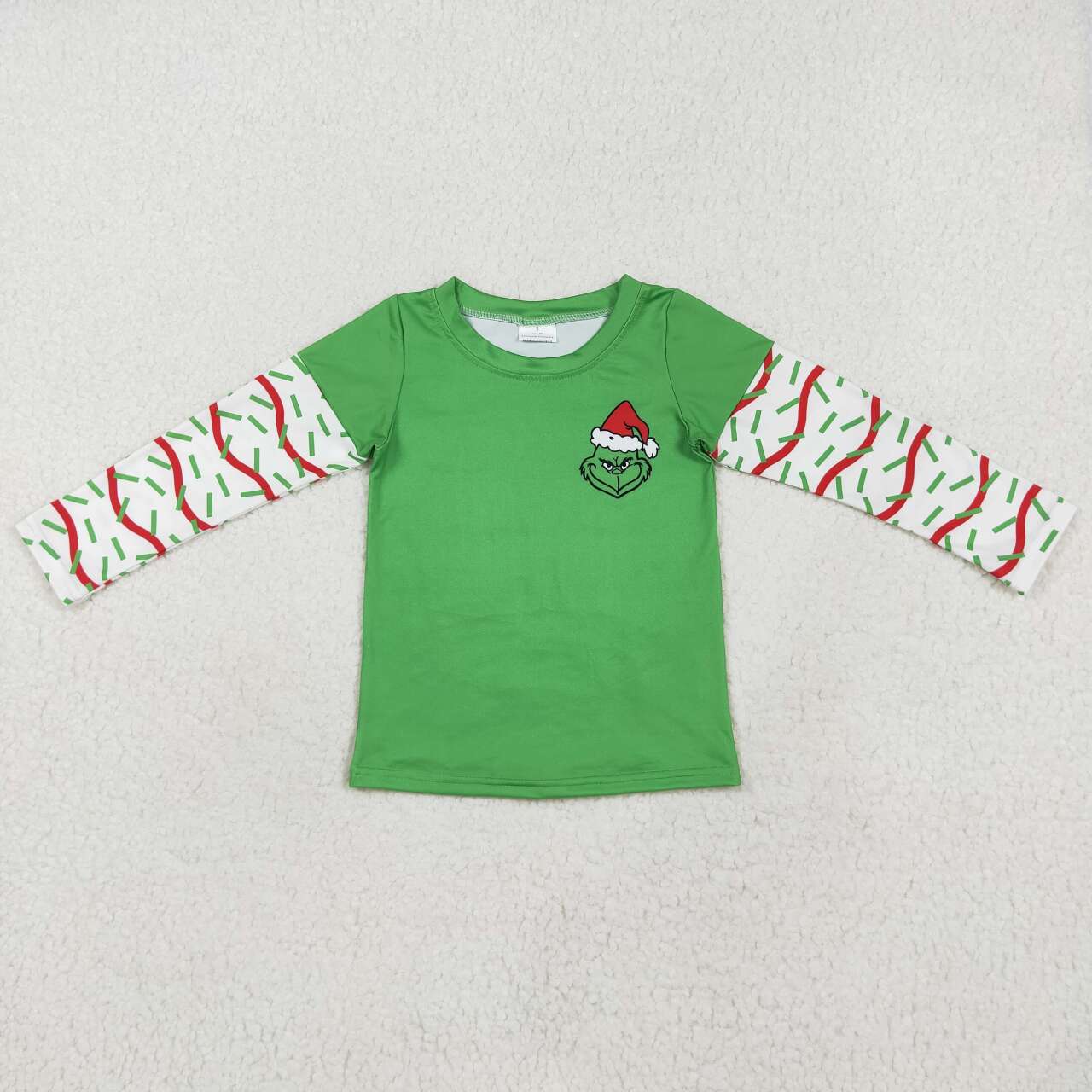 BT0770 Christmas green face green long sleeve boys top