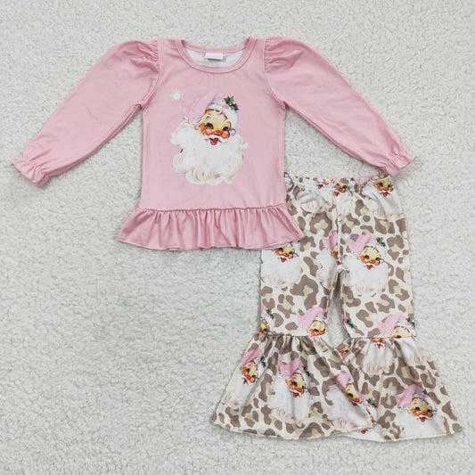 USA SHOP GLP0455 Christmas Santa Claus Pink Long Sleeves Girls Set