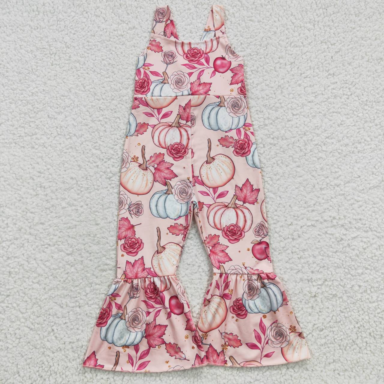 SR0375 Pumpkin Flowers Pink Girls Summer Jumpsuits