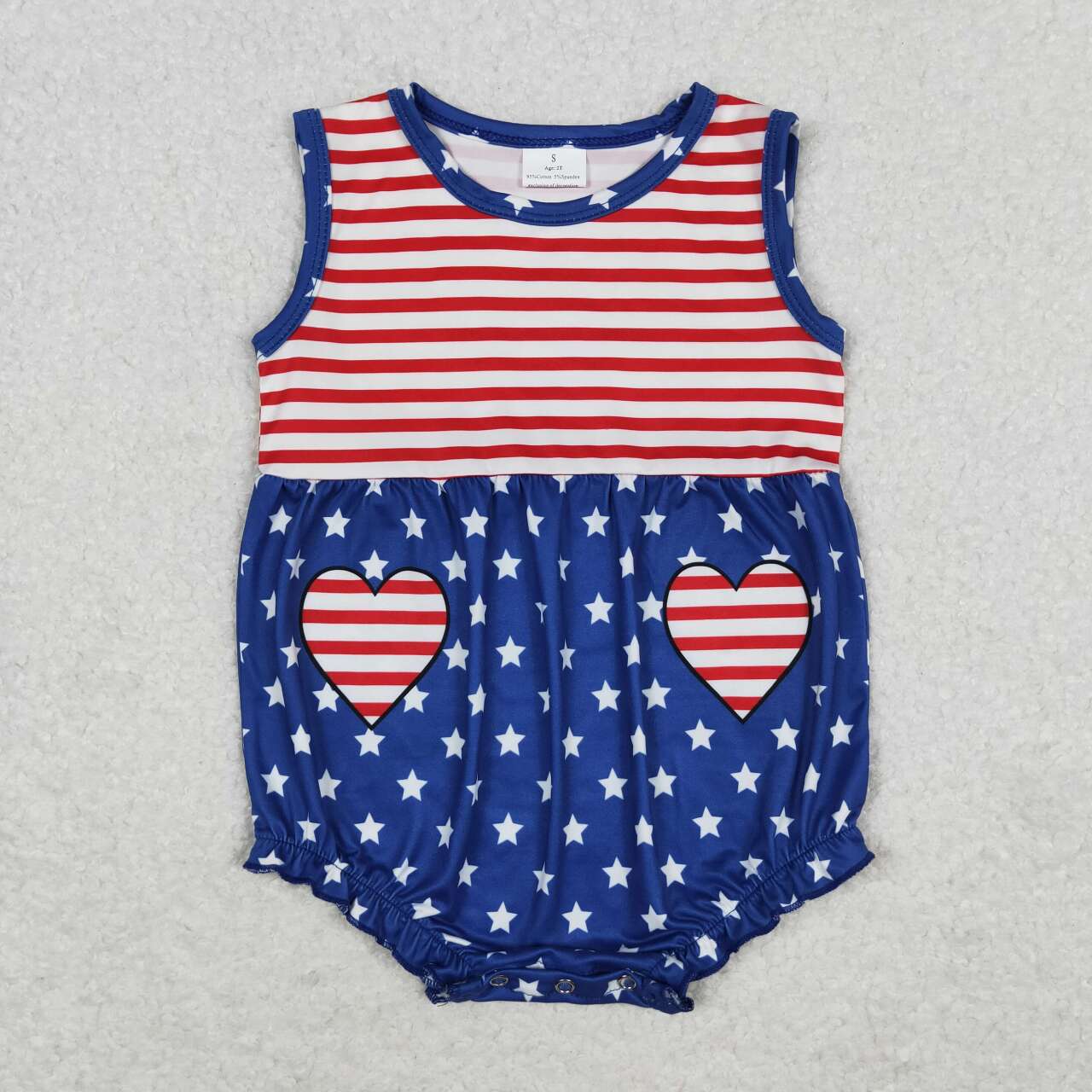 SR1444 July 4th star red striped pockets sleeveless girls romper