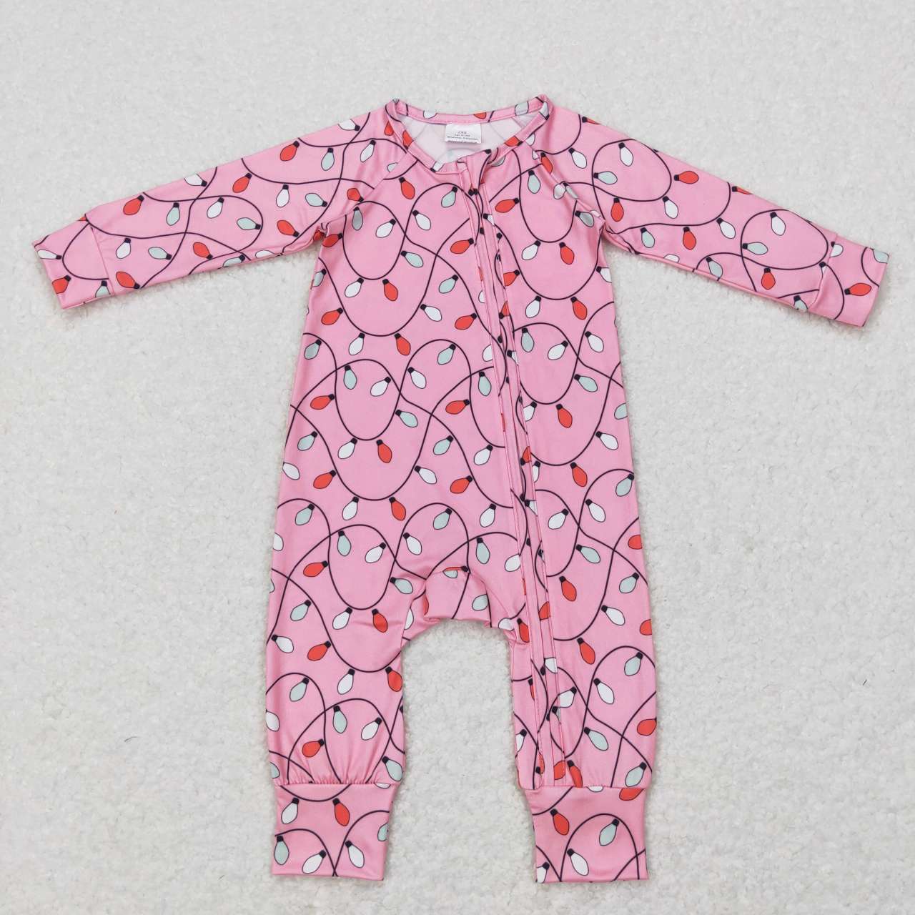 LR0757 Christmas light pink long sleeve girls romper