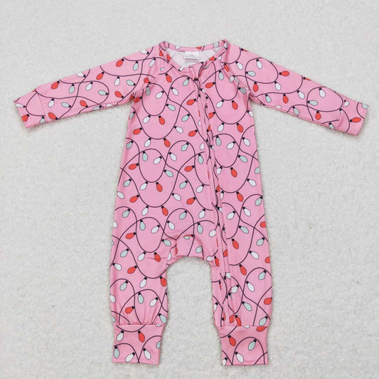 LR0757 Christmas light pink long sleeve girls romper