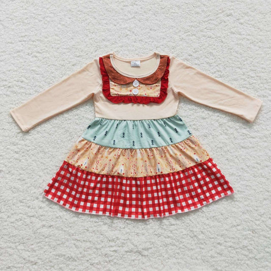 GLD0246 Christmas Colorful Long Sleeve Girls Dress