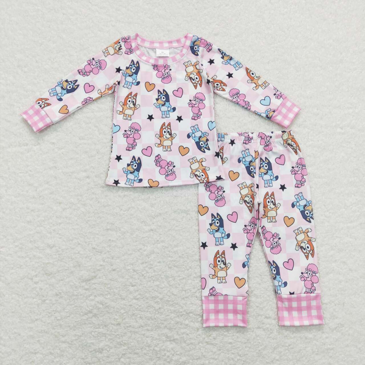 GLP1099 Valentine's Day Cartoon Dog Heart Pink Long Sleeve Pants Girls Pajamas