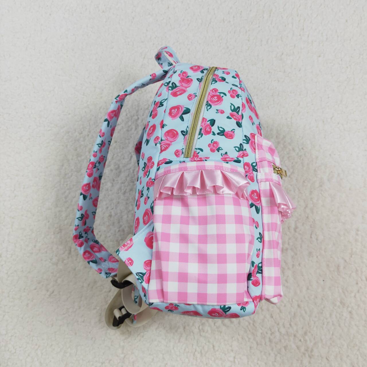 BA0217 pink flowers checkered kids bag