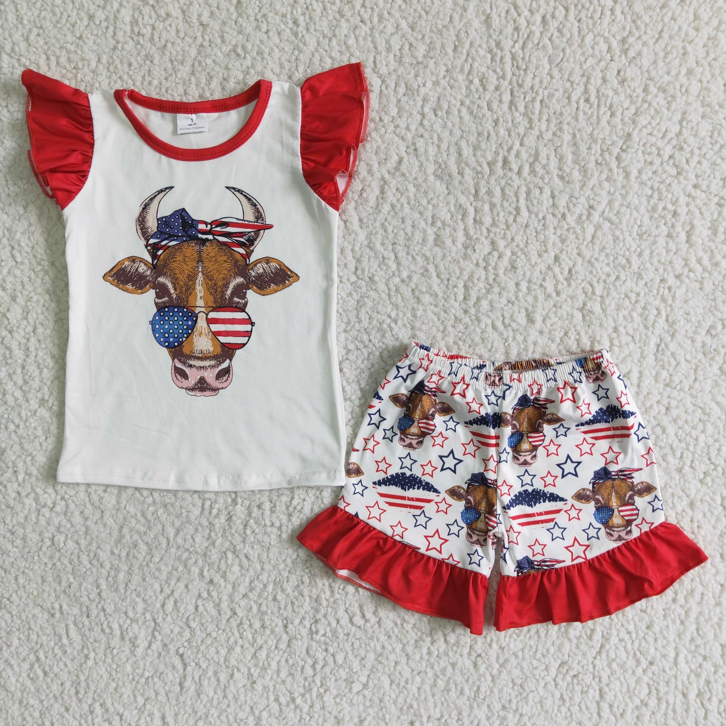 GSSO0046 Flutter Sleeve 4th Of July Girls Set