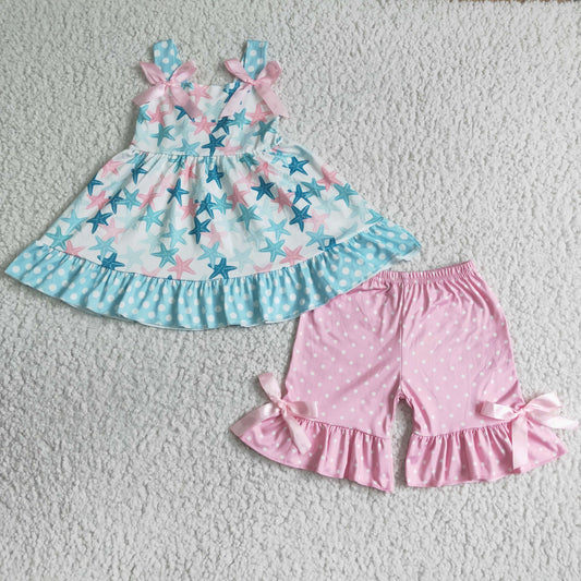 GSSO0058 Stars Print Pink Shorts Girls Outfits