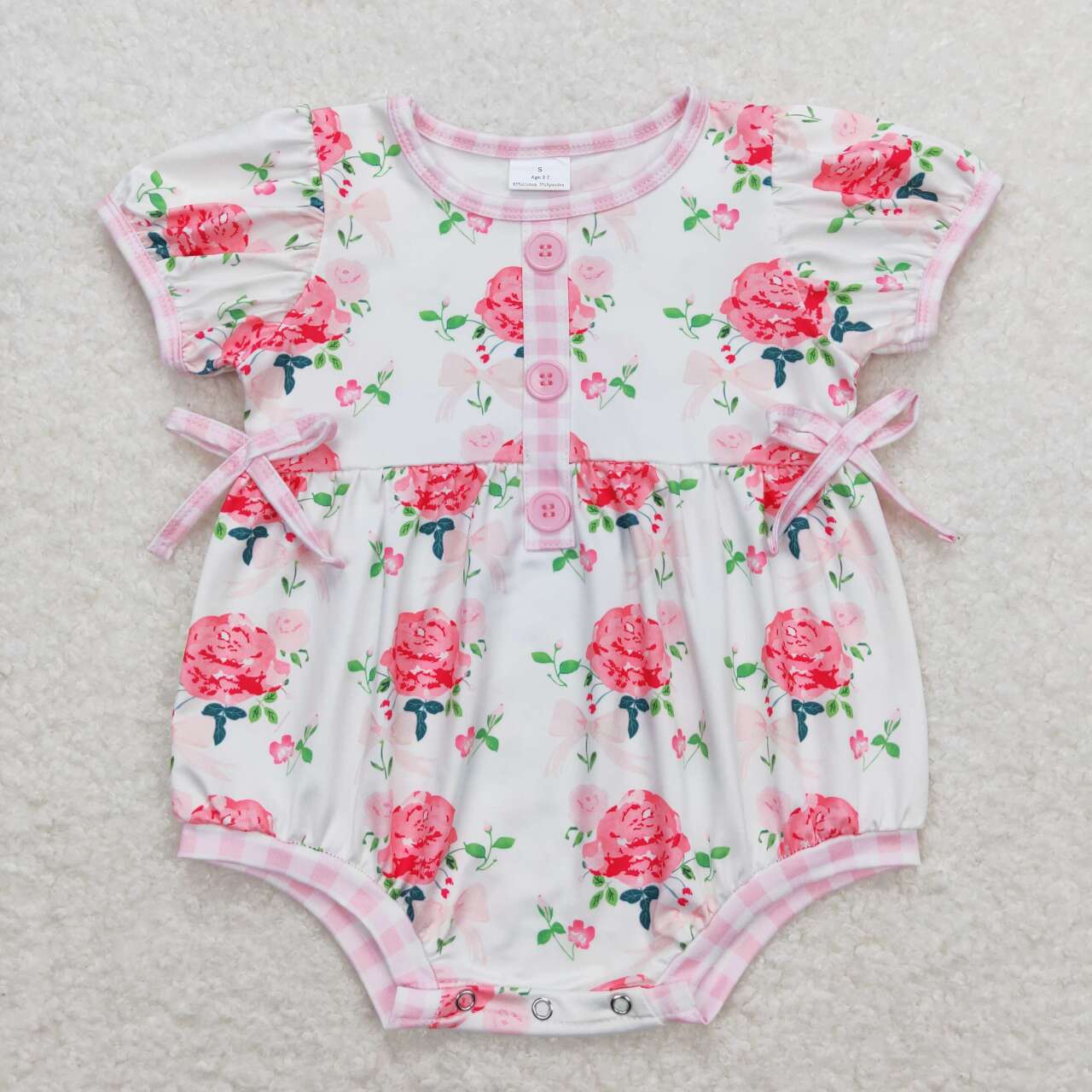 SR1160 Hot pink flowers short sleeve girls romper
