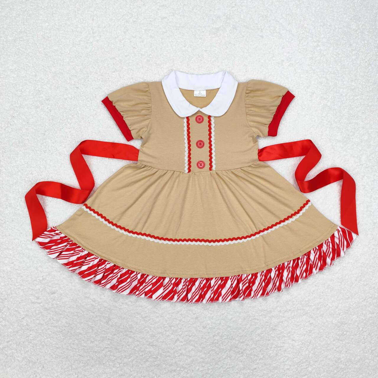 GSD1389 Christmas gingerbread man brown short sleeve girls dress