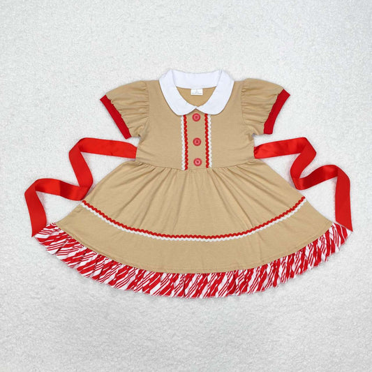GSD1389 Christmas gingerbread man brown short sleeve girls dress