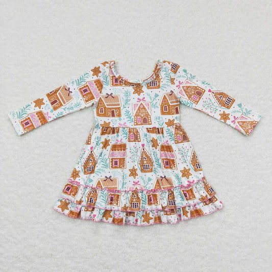 GLD0447 Christmas candy house long sleeve girls dress