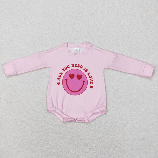 LR07655 Valentine's Day smile pink long sleeve girls romper