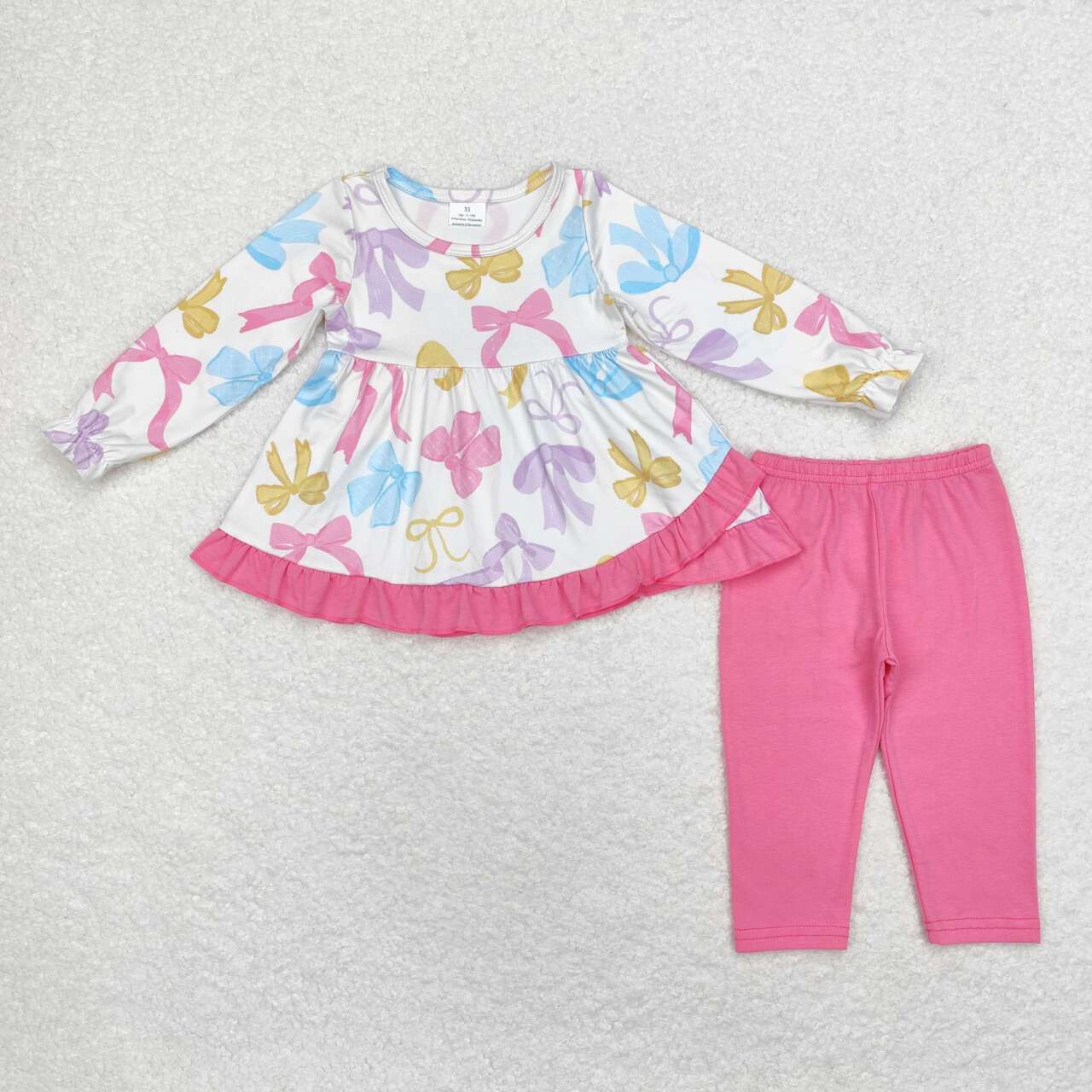 GLP1561 colorful bows long sleeve pink pants girls set