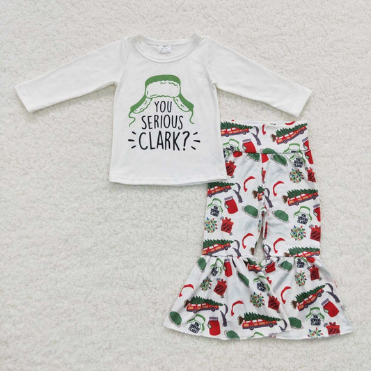GLP0625 Christmas Hat Long Sleeve Green Pants Girls Set Kids Clothes