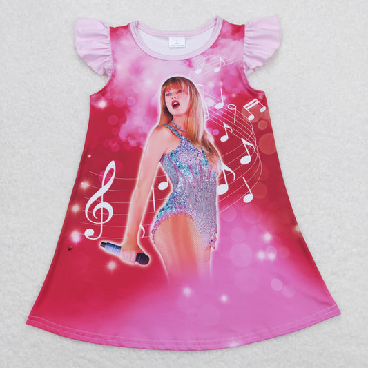 GSD1126 country singer TS pink flutter sleeve girls dress pop singer vocal concert