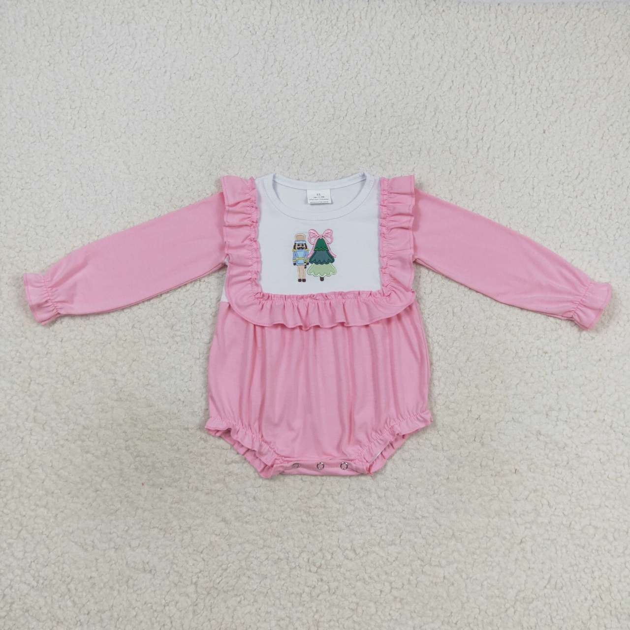 LR0480 Christmas Tree Soldier Pink Long Sleeve Kids Romper