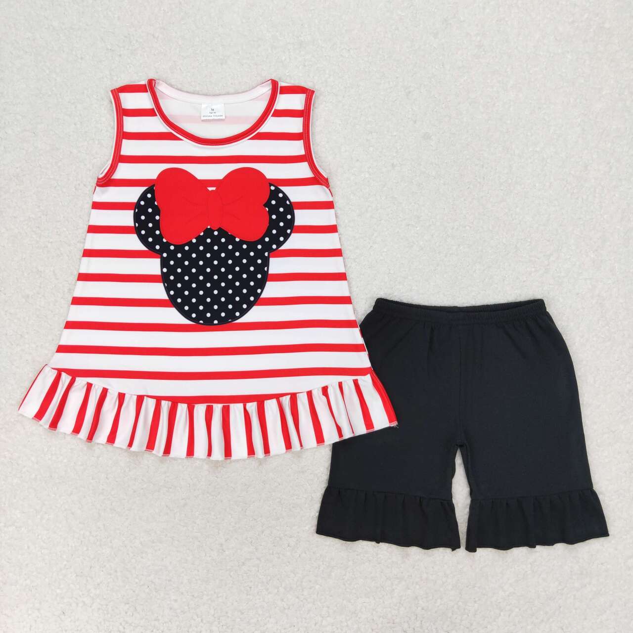 GSSO1022 cartoon M red striped sleeveless black shorts girls set