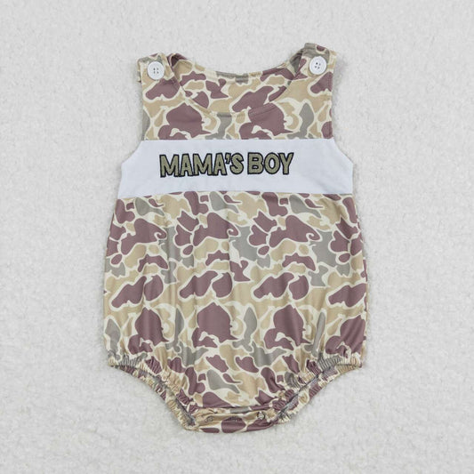 USA SHOP SR0995 embroidery Mama's Boy Camo Green Sleeveless Boys Romper