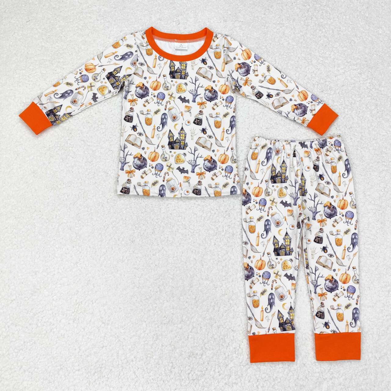 BLP0460 Halloween house ghost orange long sleeve pants boys pajamas