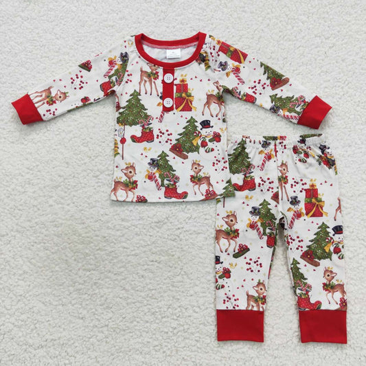 BLP0250 Christmas Deer Snowman Long Sleeve Kids Romper