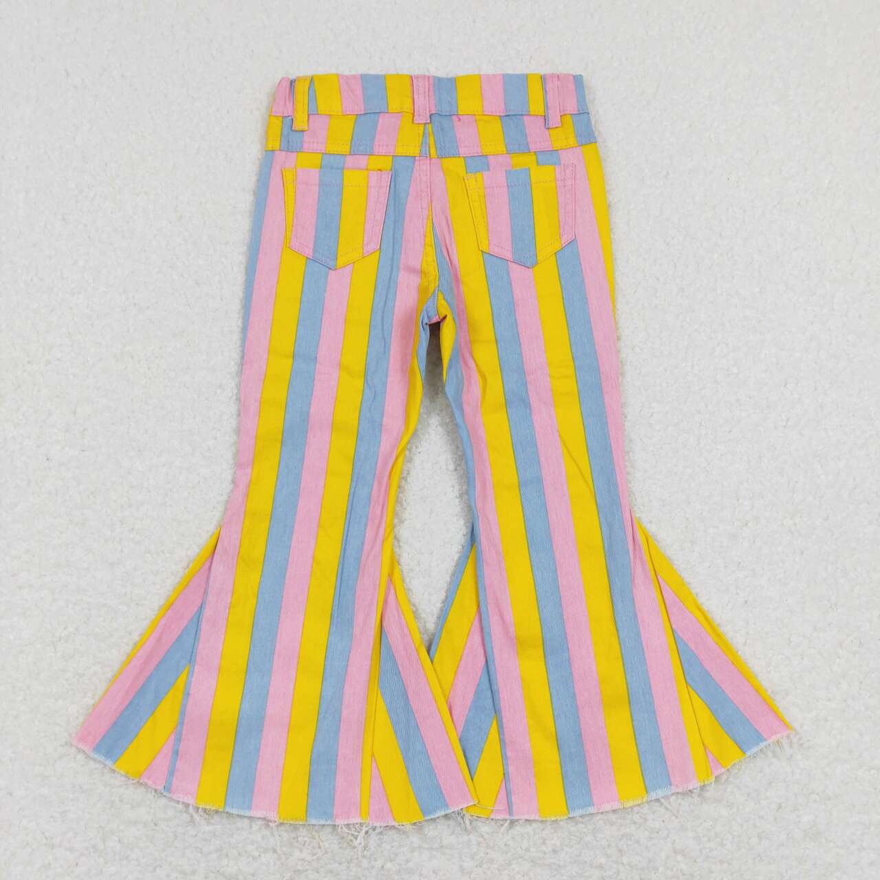 P0332 Easter yellow pink striped denim pants girls jeans