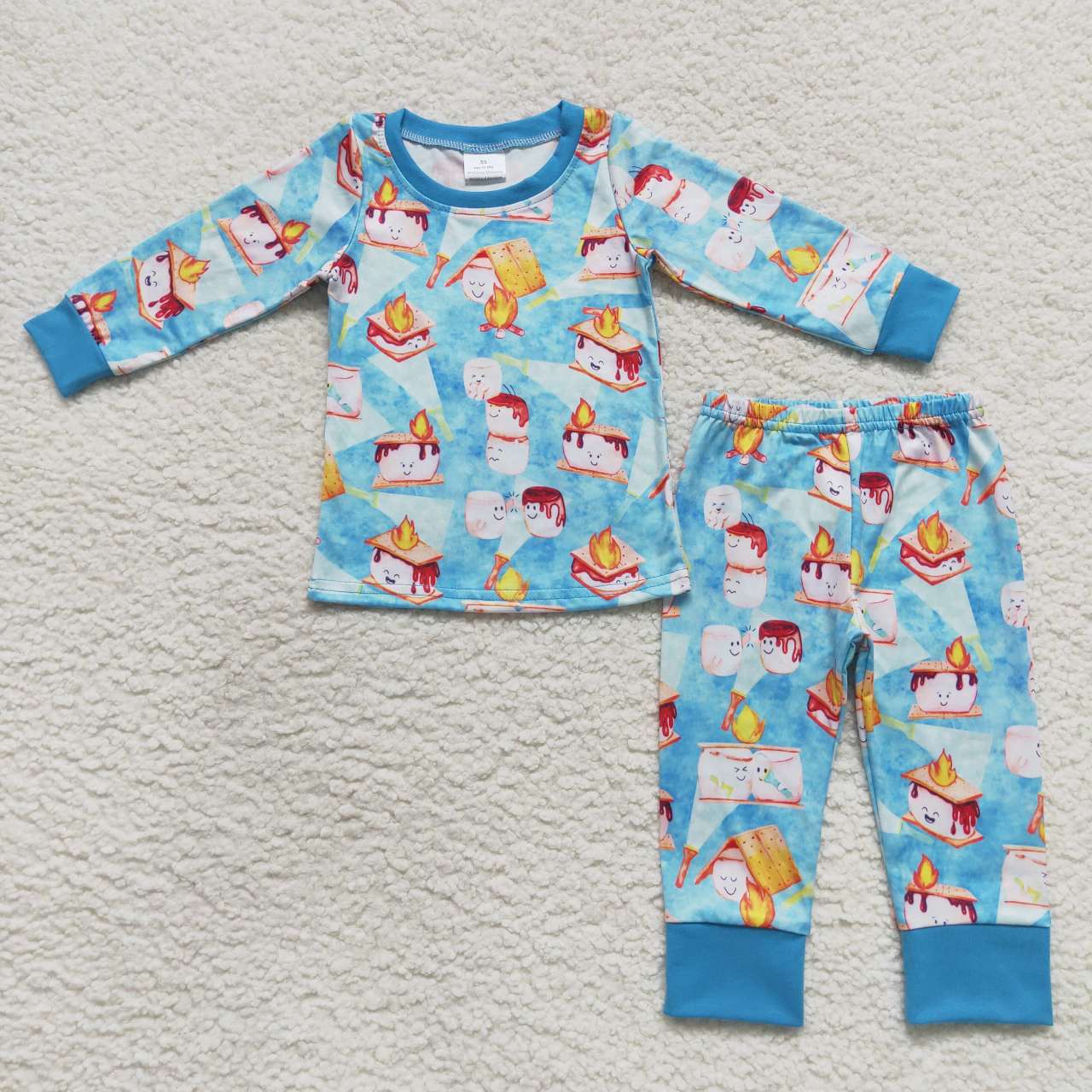 BLP0303 Sandwich biscuit blue long sleeve pants boys pajamas